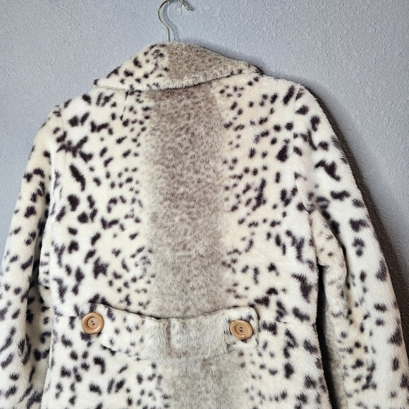 Vtg Collins Aikman Leopard Peacoat Faux Fur Quilted Liner Wood Button - Picture 6 of 10